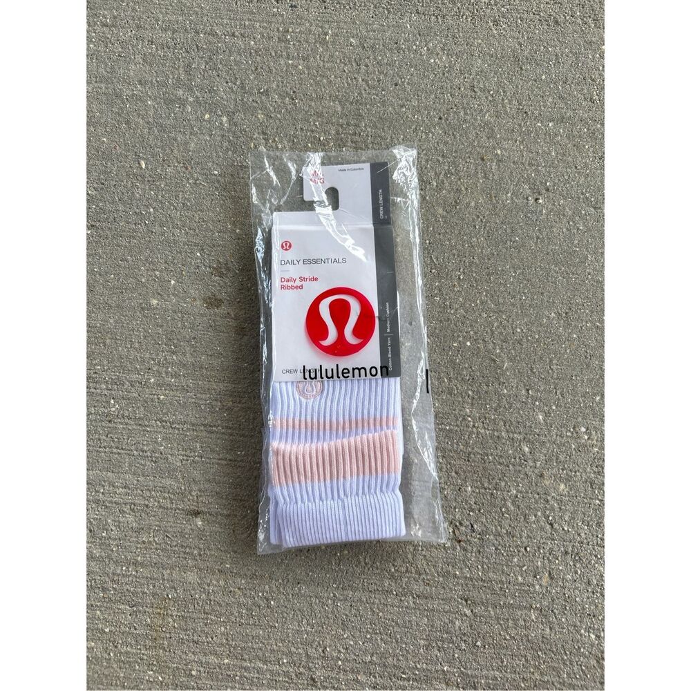 Lululemon Daily Stride Ribbed Crew Socks – White/Pink – One Size – New